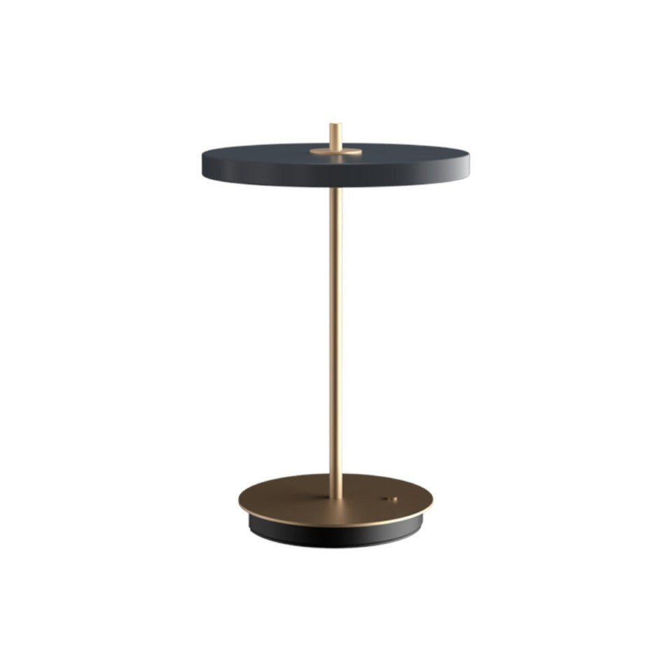 Asteria Move portable bordlampe, grå og messing • UMAGE
