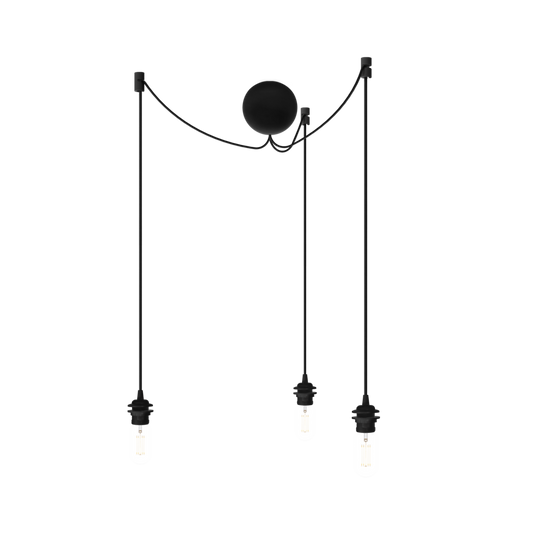 Canonball Cluster 3, baldakin med 3 x ledning og fatning E27, sort • UMAGE