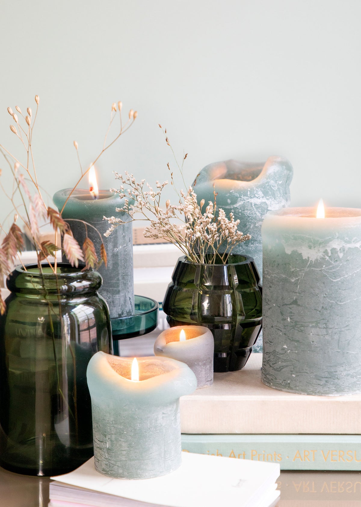 Rustic candle bloklys, diameter 10 cm - MOSS • Cozy living - Copenhagenhomedesign