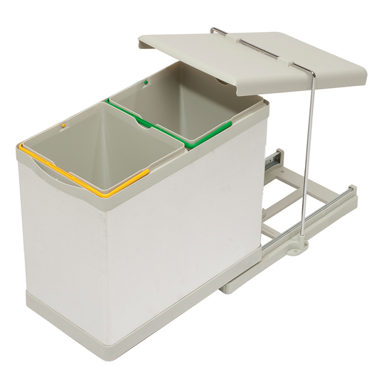 Stockholm 2-28 - Abfallsystem aus rostfreiem Stahl und sandfarbenem Kunststoff mit 2 x 14 Litern