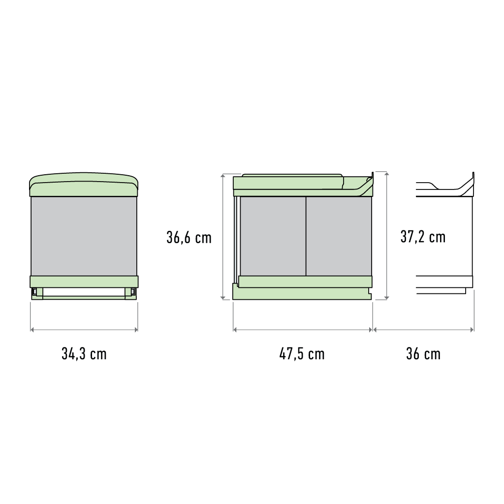 Affaldssystem: Stockholm 3-31 • Affaldssystem i rustfri stål på 1 x 16 liter + 2 x 7,5 liter