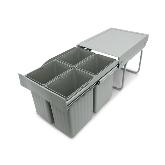 Kopenhagen 4-30 - 4 x 7,5-Liter-Abfallsystem aus Stahl und Kunststoff mit Vollauszug