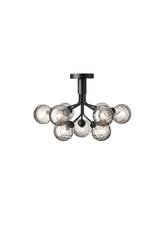 Apiales 9 Ceiling lysekrone, satin black / optic smoked • NUURA