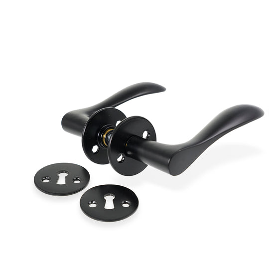 Bellevue dørhåndtag i sort inkl. roset og nøgleskilt c/c 30 mm