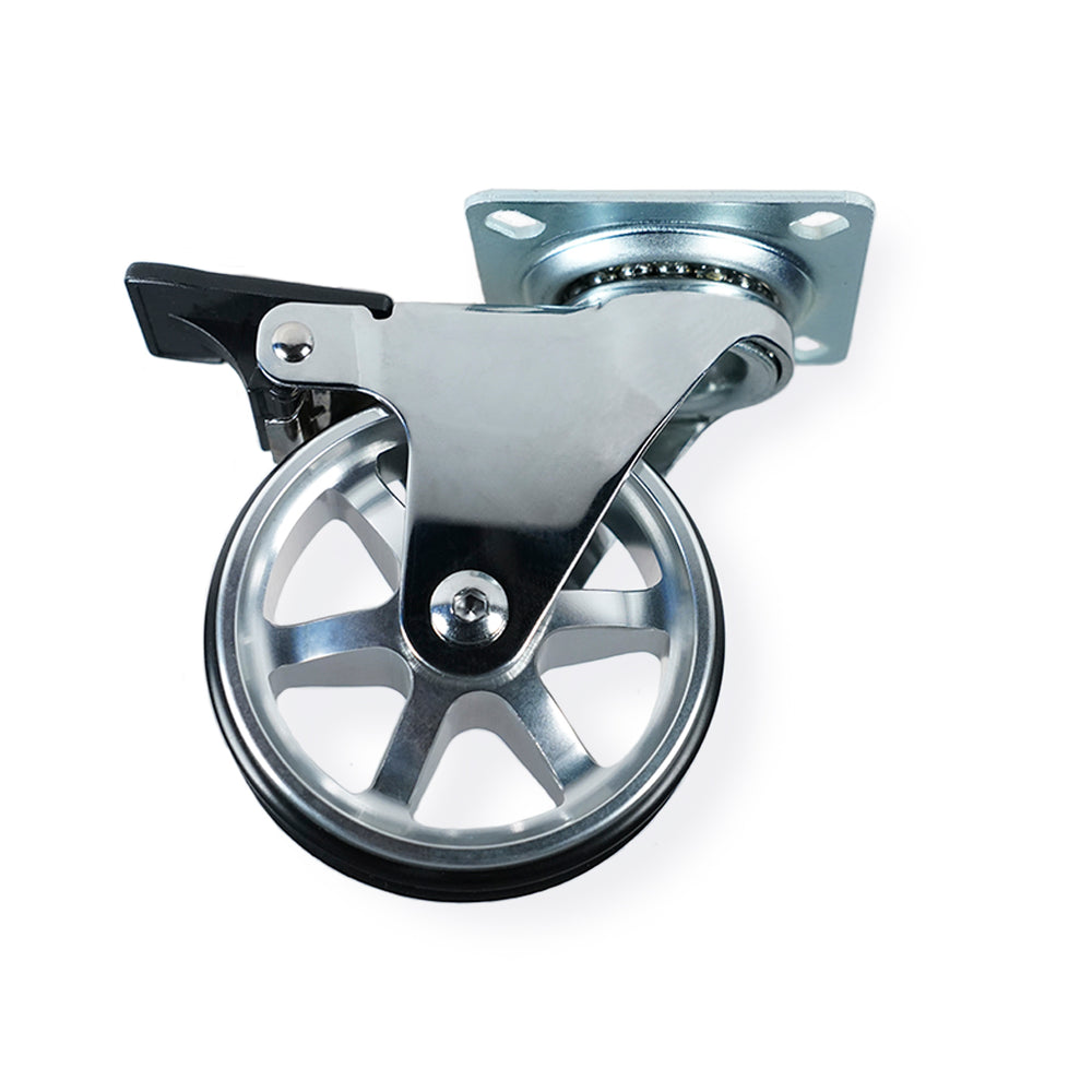 Møbelhjul: Berlin - eksklusivt møbelhjul i blank aluminium Ø75 mm. med bremse