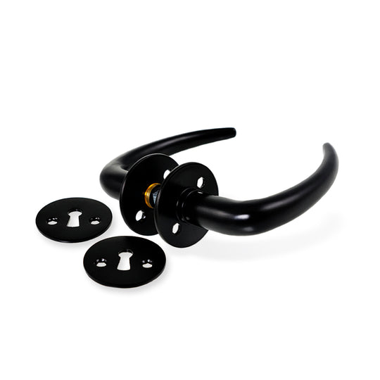 Coupé dørhåndtag i sort inkl. roset og nøgleskilt c/c 30 mm