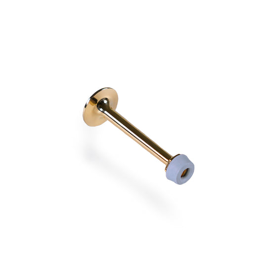 Türstopper aus massivem, poliertem Messing ohne Lack und Kappe aus grauem Gummi mit Schraube. 95 mm.