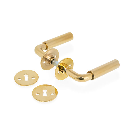 Funkis Espergærde dørhåndtag i blank messing inkl. roset og nøgleskilt