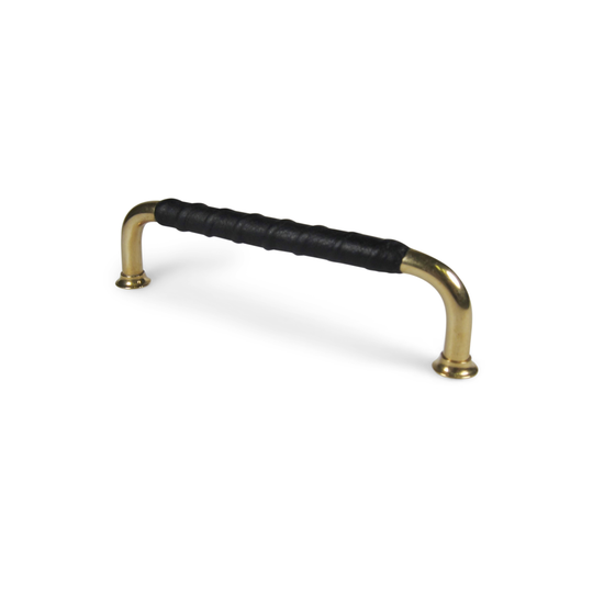 Charlottenlund - Schäkel aus massivem poliertem Messing mit schwarzem Leder