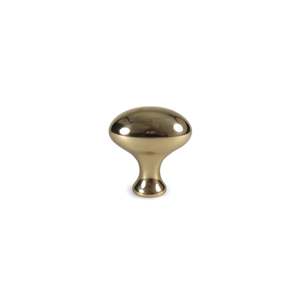 Knop: Hellerup • Oval knop i blankpoleret messing med lak