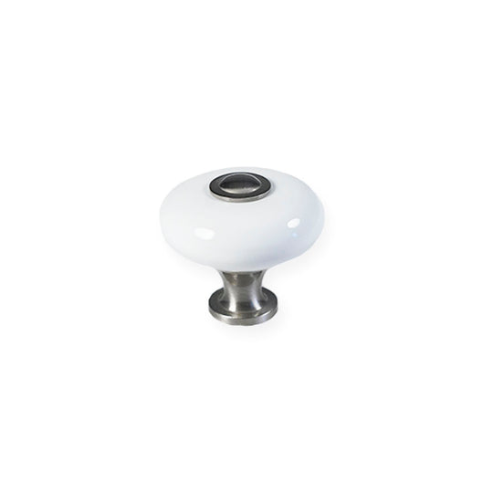Skagen - Klassischer weißer Porzellanknauf mit Messingfuß in Edelstahloptik
