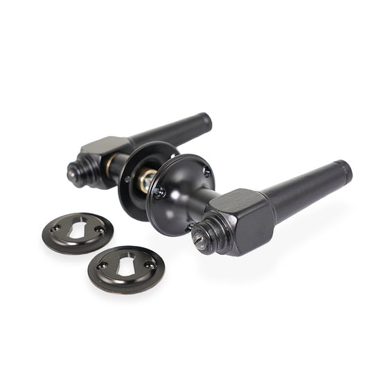 Svanemølle dørhåndtag i sort træ inkl. roset og nøgleskilt i sortmalet messing